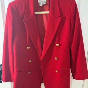 Talbots Red Wool Blazer 8P double breasted gold buttons, vintage